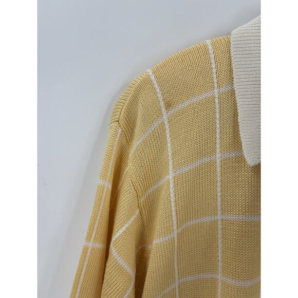 FIA Italia Vintage Knit Jacket Womens XL Yellow White Windowpane Full Zip Collar - Picture 10 of 16